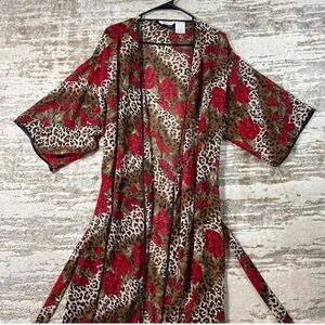 Secret Treasures Red Floral Leopard Robe